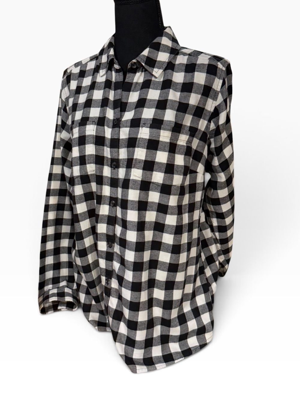 Croft & Barrow Black and White Buffalo Check Long Sleeve Flannel Shirt - Large